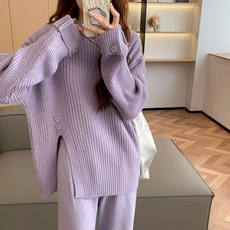 스타일닥터 여성용 니트 라운드 스웨터+와이드 두세트 팬츠 긴팔 세트