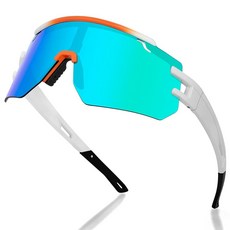 AVV 편광 UV400 사이클링 야구 선글라스 - 야외 스포츠용 방풍 김 서림 방지 경량 프레임 남성 여성 청소년 그린 & 실버 렌즈 153066, 화이트 & 블루 렌즈