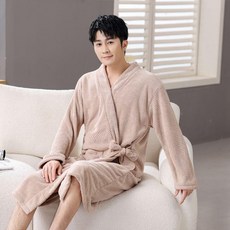 無品牌 浴袍 吸水速幹 男女情侶款, 男款 駝色, 短袖加寬領 菠蘿格