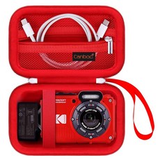 CANBOC KODAK PIXPRO WPZ2 견고한 방수 사진 디지털 수중 가방 휴대용 배터리 케이스 메시 포켓 USB 카메라용 블랙 어댑터 케이블 카메라 (케이스만, 레드