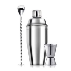 不鏽鋼雪克杯調酒器套裝 750ML 3件組, 本色3件套彩盒裝 350ML, 1個