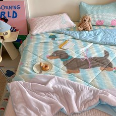 여름 실크 이불 닥스훈트 디자인 시원한 침구세트