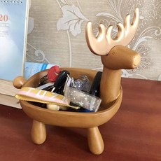 創意麋鹿造型鑰匙收納架 玄關擺件 客廳裝飾品 高檔禮物 入厝用品, 1個, 小鹿託盤收納擺件*1