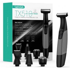 VOYOR 전기 코털 정리기 깎이 제거기 보이오어 TX510 남성용 수염 트리머 세트 11가지 길이 설정 얼굴 머리 몸통 귀 코 습하고 건조한 충전식 블루 그레이용 올인원 면도, Grey