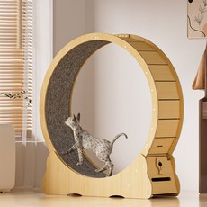 큰귀멍멍 무소음 캣휠 캣타워 고양이 장난감 실내 놀이 운동기구, M, 1개, 원목색