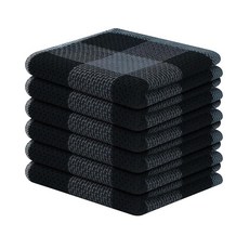 Mordimy 100% 면 와플 위브 키친 타월 33 x 71.1cm(13 x 28인치) 매우 부드럽고 흡수력이 좋은 버팔로 체크 접시 타월 접시 건조용 4팩 블랙 &, Black & Grey