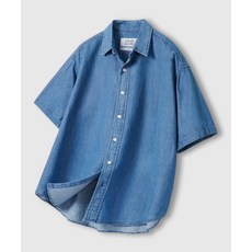 [리메인세컨드] 시티보이 오버핏 워싱 데님 반팔 셔츠 [연청]