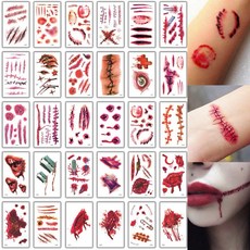 現貨台中出貨 30張傷疤紋身貼紙 逼真寫實血腥 萬聖節派對妝容, 1套, 30張一組（約5.7*9.7cm), 綜合