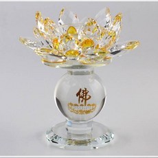 水晶蓮花燈座 酥油燈座 七彩燈燭臺 長明燈 拜拜燈, 高腳燭臺黃色 佛字