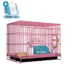 YF 접이식 반려동물 사각 토끼 케이지 철장 실내 하우스+배변패드10p, 핑크, 1개