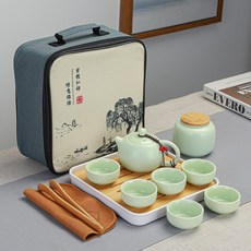 휴대용 여행 다기 세트 가정용 찻주전자 심플 쿵푸 다기, 청색, 1개, 아이템