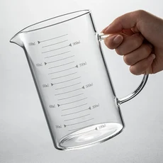 V자형 주둥이와 손잡이가 있는 유리 계량컵 - 읽기 쉬운 500ml(17.5oz) 다용도 계량 및 티컵, 01 빠른, 01 500ml, 01 1pcs
