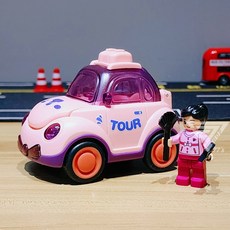 可愛警車玩具，附贈積木人偶，慣性車設計，可掀蓋，卡通小汽車，台灣出貨, 粉色, 1個