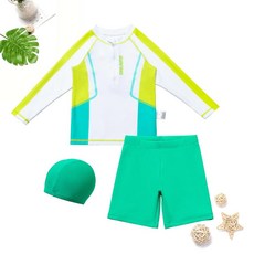 兒童長袖泳衣防曬速乾衝浪服分體套裝帶泳帽UPF50