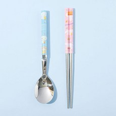 산리오 캐릭터즈 가벼운 진공 스텐 수저세트, 혼합색상, 숟가락 + 젓가락, 1세트