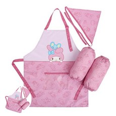 [엠유종합상사] 어린이앞치마두건팔토시세트 유아앞치마두건세트 어린이앞치마팔토시세트 마이멜로디 허니 앞치마 토시 두건 3종세트