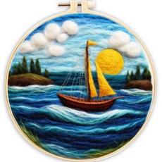 양모 펠팅 페인팅 키트 바다 풍경 재미있는 펠트 공예 바늘 서핑 사진 수공예 선물 홈 장식