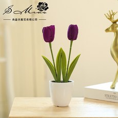 仿真花盆栽 仿真綠植 辦公室盆栽 仿真三頭郁金香花盆景 創意擺件植物假花絹花 嘉義直發, 091712 紫色, 1個