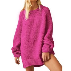 UNCLECAT 여성용 오버사이즈 스웨터 2025 가을 트렌디 퍼지 크루넥 긴소매 캐주얼 튜닉 스웨터 카키 M