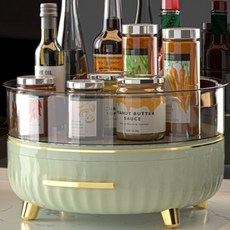 까마느 다기능 주방 조미료 원형 회전 선반 트레이 영양제 보관함, 1개