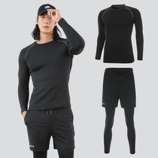남자 머슬핏 긴팔 래쉬가드 상의 + 반바지 레깅스 수영복 하의 세트 (59set)