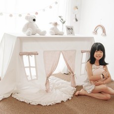 아이 방 꾸미기 테이블 텐트 실내 놀이집 숨숨집 감성 인테리어, 핑크 체크무늬