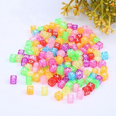 亞克力方塊珠 10mm 8mm 7mm 6mm 壓克力透明字母符號珠 一包30克 飾品材料 隨機混合英文字母串珠, mixed color, 1套裝