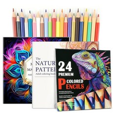 CKMOREL 만다라 성인용 컬러링 북 2개 휴식 색연필 24개 연필이 있는 릴랙싱 휴식과 불안을 위한 선물, 2Coloring Books+24color pencil