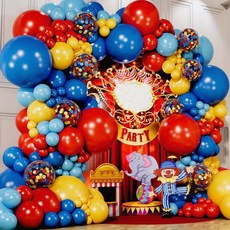 CEUQIESO 서커스 테마 아치 풍선 세트 블루 노랑색 일반 이벤트 장식용 총 115개