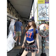 여성용 슬림핏 프린트 티셔츠 여름 슬림핏 핫걸 스타일 유니크하고 다재다능한 반팔 상의