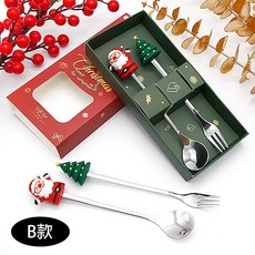FlowerSP 2入聖誕湯叉組 聖誕節送禮/交換禮物/節慶禮物/活動小禮物, 1個, B款(聖誕老人+聖誕樹)