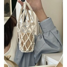 台灣本土貨 風網兜杯套 韓系咖啡杯便攜式提兜 咖啡杯套 手工編織水杯袋, 純白色【500ml內】, 1個