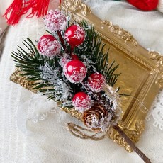 聖誕節仿諾貝松插飾 聖誕樹佈置品 聖誕禮物裝飾 漿果裝飾 聖誕花圈素材, 雪花紅漿果, 1個