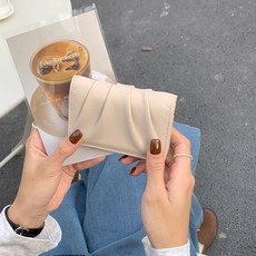 簡約百搭錢包 褶皺ins風復古小巧精緻迷你摺疊搭扣薄款純色零錢包