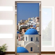 아트박스/꾸밈 tl433-푸르른산토리니배경_현관문시트지, 본품