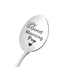아버지 선물 아들 딸 굿모닝 아빠 각인 스푼 아빠를 위한 크리스마스 생일 은퇴 팝 스테인리스 스틸, POP