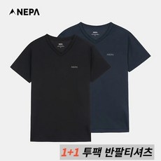 네파_NEPA_공용 1+1 (2장1SET) 흡습속건과 통기성이 우수한 기능성 소재사용 스판이 함유되어 있어 신축성과 편안한 활동성 데일리팩 브이넥 티셔츠(2PACK)