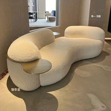 라운드 소파 램스울 미색 부클레 조약돌 대기실 170x90x75 라운지 2인, A. 고밀도 탄력 스펀지 쿠션