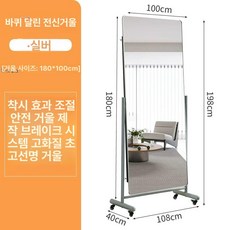 이동식 전신거울 스텐 카페 드레스룸 옷가게, 기타, 아니요, 180x100 사각형 실버