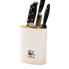 아스웰 모던 스타일 물빠짐 원목 원형 칼꽂이 가위 식도 칼수납 칼블럭 칼집 칼보관함, 우드칼집-타원형(화이트), 1개