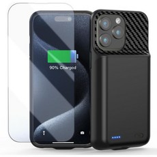 아이폰 15 프로 맥스용 배터리 케이스 6.7인치 13800mAh 고용량 2026 업그레이드된 휴대용 배터리 충전 케이스 강화 유리 스크린 프로텍터가 있는 충전식 배터리 백 블, For Iphone 15pro Max (6.7 Inch, Black
