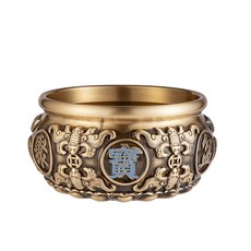 八福聚寶盆黃銅米缸手工雕刻百福聚財缸復古創意桌面擺件, 1個, 八福聚寶盆:10cm