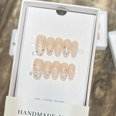 黛瑞森 【溫柔貝貝】小香風法式美甲手繪氣質款蝴蝶結手工穿戴甲, 中號M, 987中橢圓