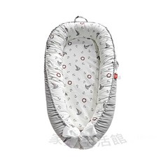 嬰兒睡窩 仿生床 中床 內外可拆洗 便攜式 防壓 寶寶好眠神器 贈大提袋, 灰邊帆船(床+枕+大提袋)