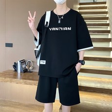 훌룰루 빅사이즈 M-8XL 여름남자반팔반바지세트 오버핏반팔티+5부밴딩팬츠 상하의세트 YPY-8816+K055