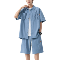 쥬엔리치 남자 빅사이즈 셔츠 반팔 반바지 여름 팬츠 상하 세트JR505