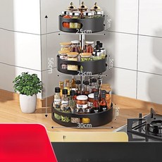 채이음 양념통회전트레이, 1단, 3단 스마트블랙 원형