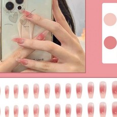 핑크 그라데이션 광택 타입 부착형 손톱 팁 셀프 네일 아트 인조 손톱 연장, 1개, 상세페이지 참조