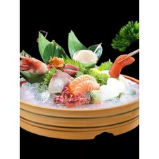 프리미엄 드라이아이스 일식회모듬 해산물 생선회 플레이팅접시 우드 그레인 이타치 20cm, 1개