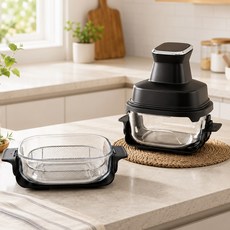 2바스켓 내열 유리 에어프라이어 2.5L+4.5L 디지털 12가지 요리모드 가정용 튀김기 전용 뚜껑2P 단열패드, 디지털 에어프라이어 4.5+2.5L